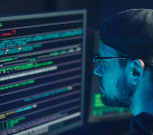 Ciberseguridad - Persona con gafas analizando código de seguridad